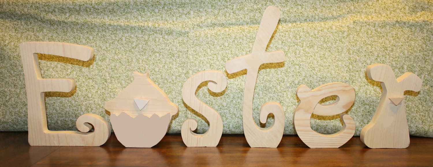 UNFINISHED  Easter wood letters with chick as the "A" and rabbit as the "R".