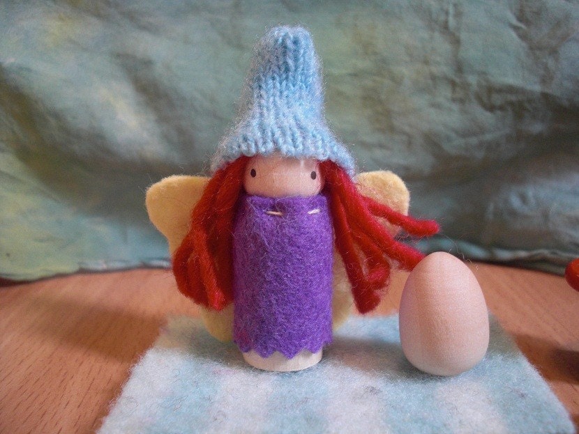SALE Easter Waldorf Fairy Berry Fairy Playset in blue Easter Egg