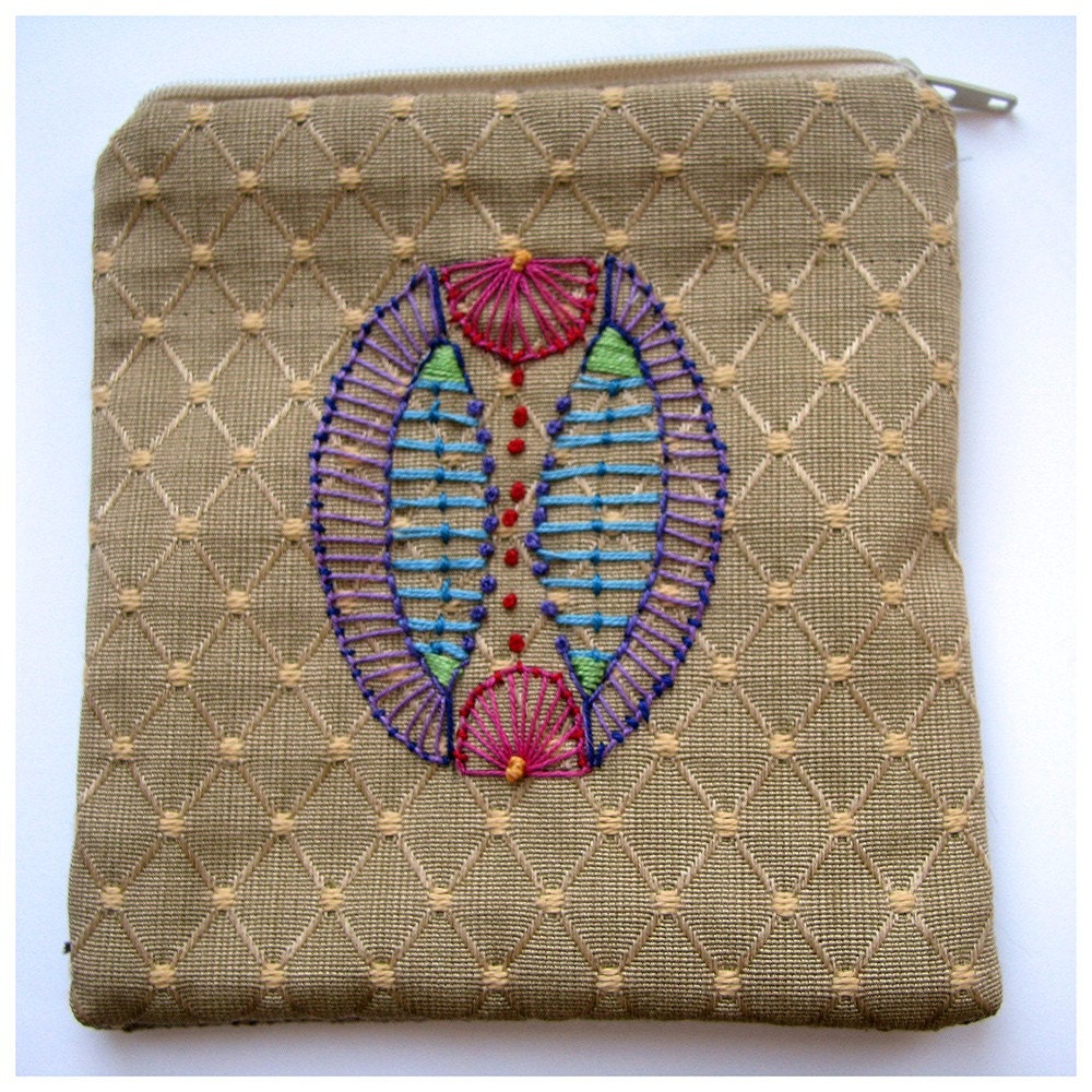 Hand Embroidered Pouch Zippered Pouch