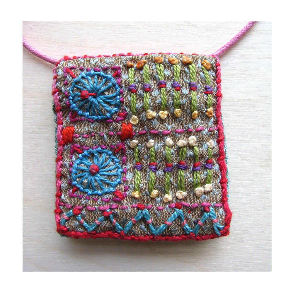 Square Hand Embroidered  Necklace