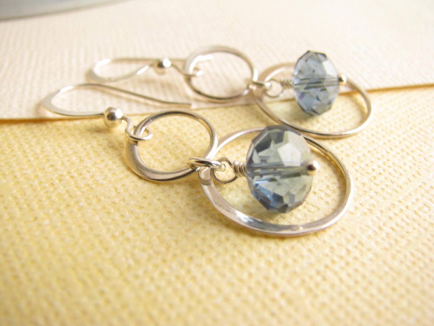 Blue Swarovski Crystal and Sterling Silver Circle Earrings