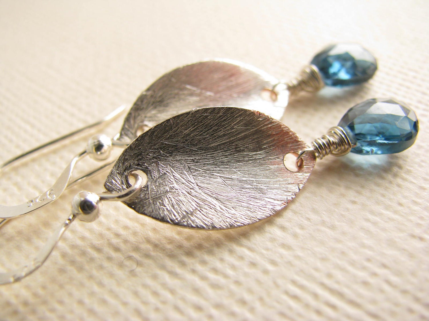 London Blue Topaz and Brushed Sterling Silver Earrings