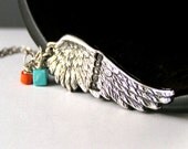 Peace, Sterling Silver Angel Wing, Pendant, Charm Necklace