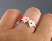 Heart Initial Rings, Sterling Silver And Copper, Set Of 2 Personalized Rings