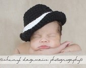Lil Gangsta Trilby Fedora Hat - Newborn- Photography Prop - crochet knit