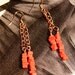 Coral Beaded Dangle Earrings / Copper Chain / 14 karat GF Rose Gold Earwire /