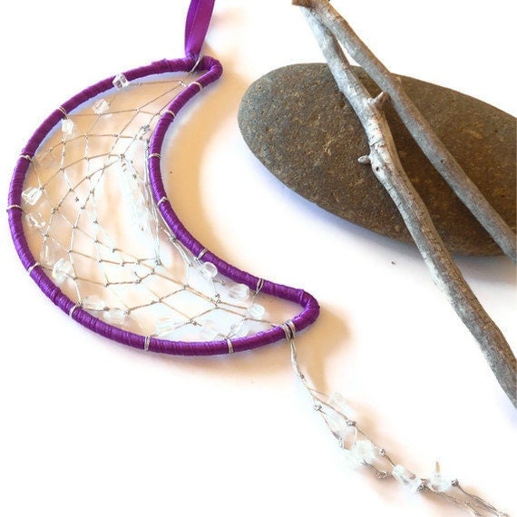 Moon dream catcher in silver and purple
