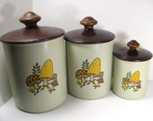 Vintage Set of 3 Metal Mushroom Canisters