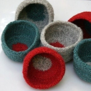 Mini felted bowls- rhubarb on the bayou