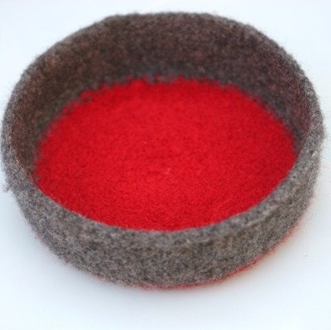 Felted wool bowl-Spot of Red