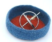 Felted wool bowl-blue on orange