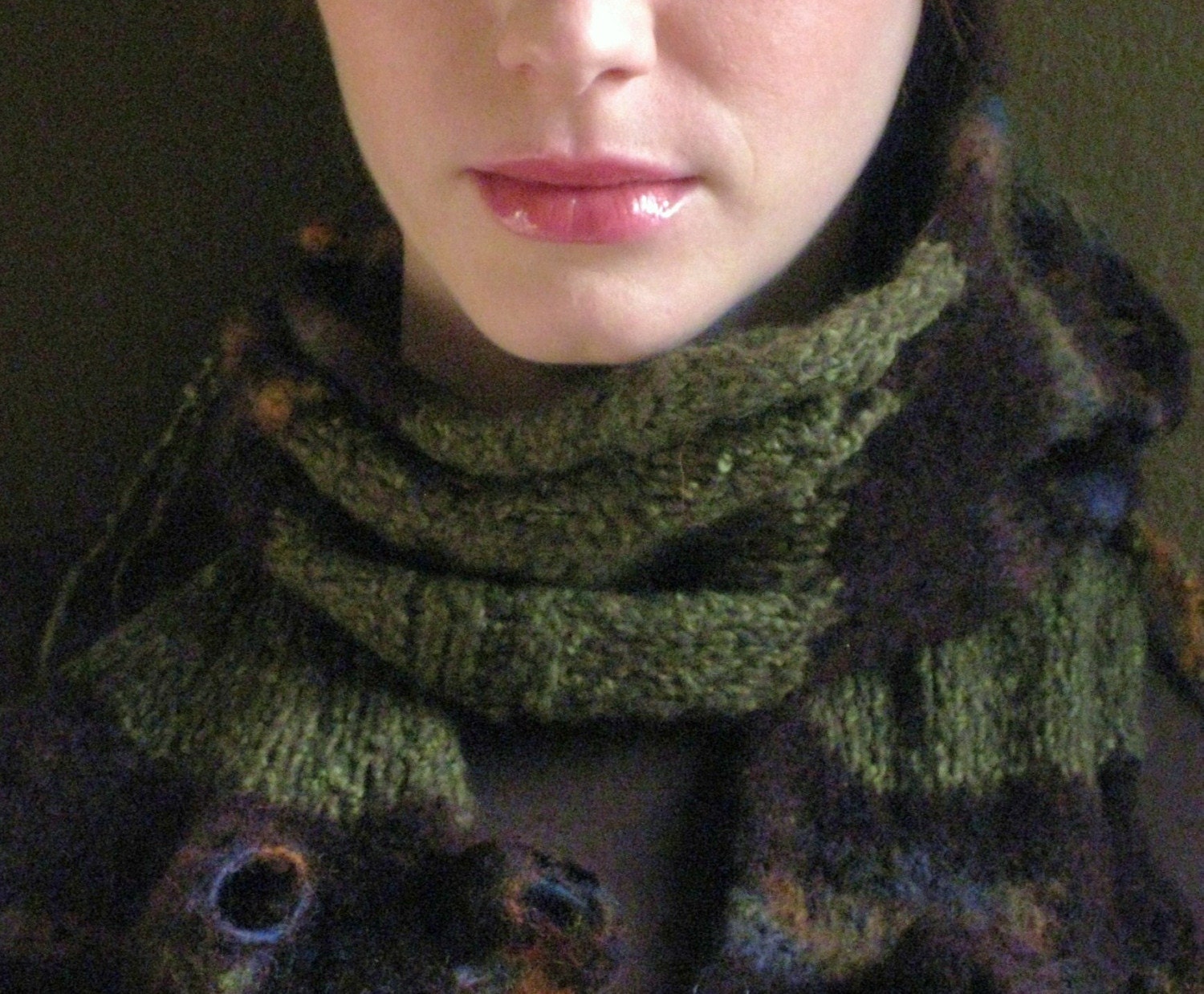 Shibori style scarf -moss green and aubergine