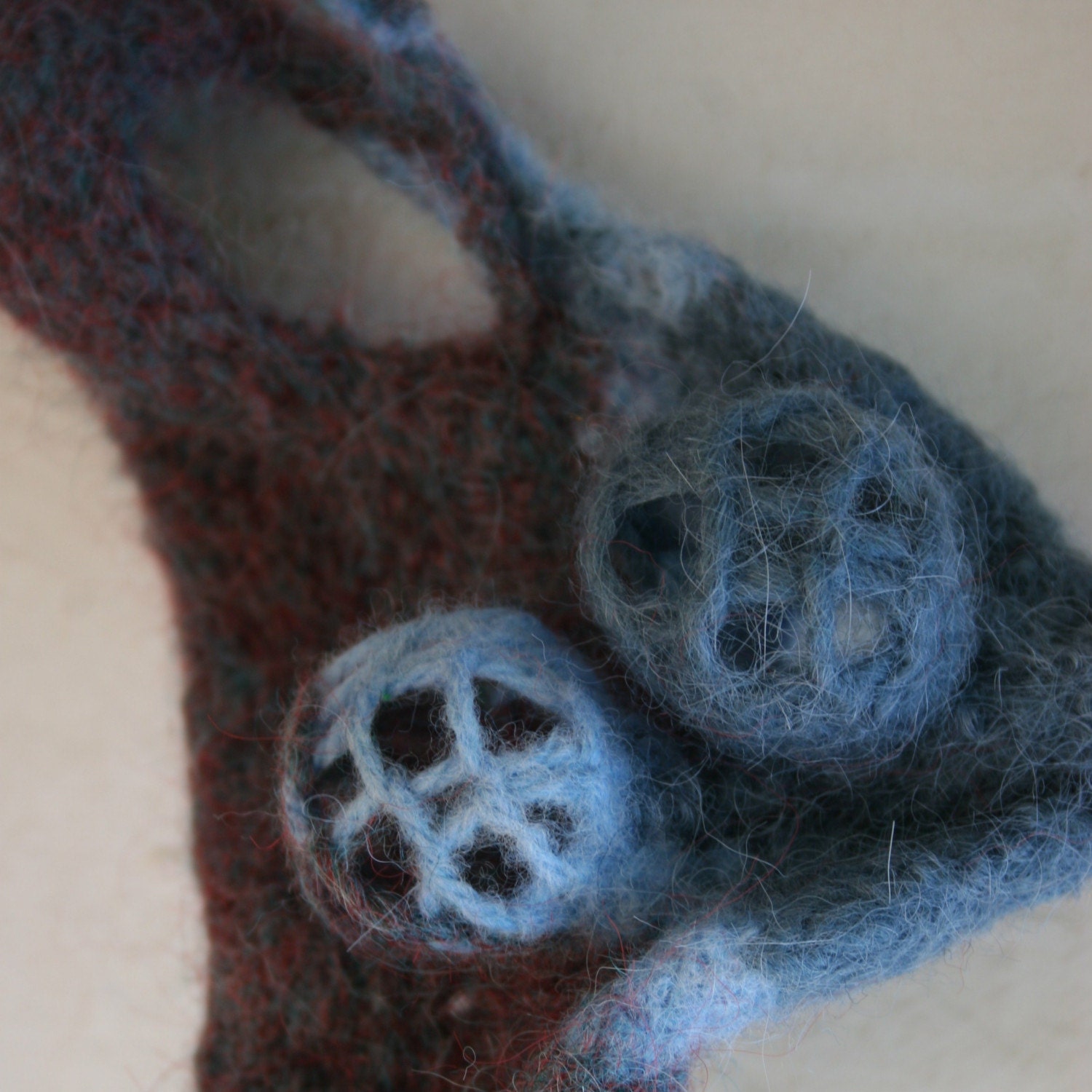 Shibori style felted scarf -blues and heather