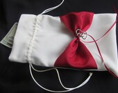 Two Hearts Become One Wedding Bridal Money Bag - Ivory and Apple Red Shown Other Colors Available
