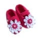 Baby Booties, Baby Shoes, Crocheted, Raspberry Pink, Mary Jane Shoes Booties 3 - 6 Months  Bright Pink with White Daisy