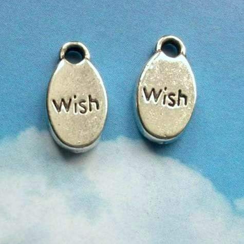 10 oval 'Wish' charms, antiqued silver tone, 16mm