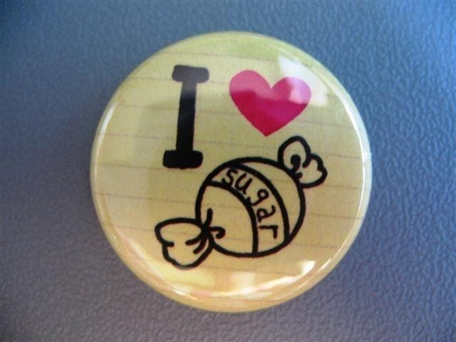 I love candy 1 inch pinback button / magnet
