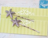 Barrettes Starfish Silver Shells Crystal retro Bridal Wedding Victorian old hollywood shabby chic girly girl feminine romantic