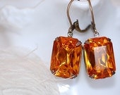 Estate Earrings Honey Topaz  Retro Old Hollywood Bridal Rhinestone Glass Jewel VIntage