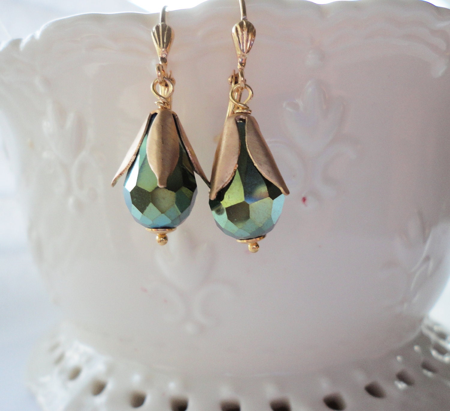 Green AB Crystal vintage Drop Earrings