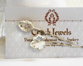 Barrettes  Vintage Glass Leaves Crystal retro Bridal Wedding Victorian old hollywood shabby chic girly girl feminine romantic