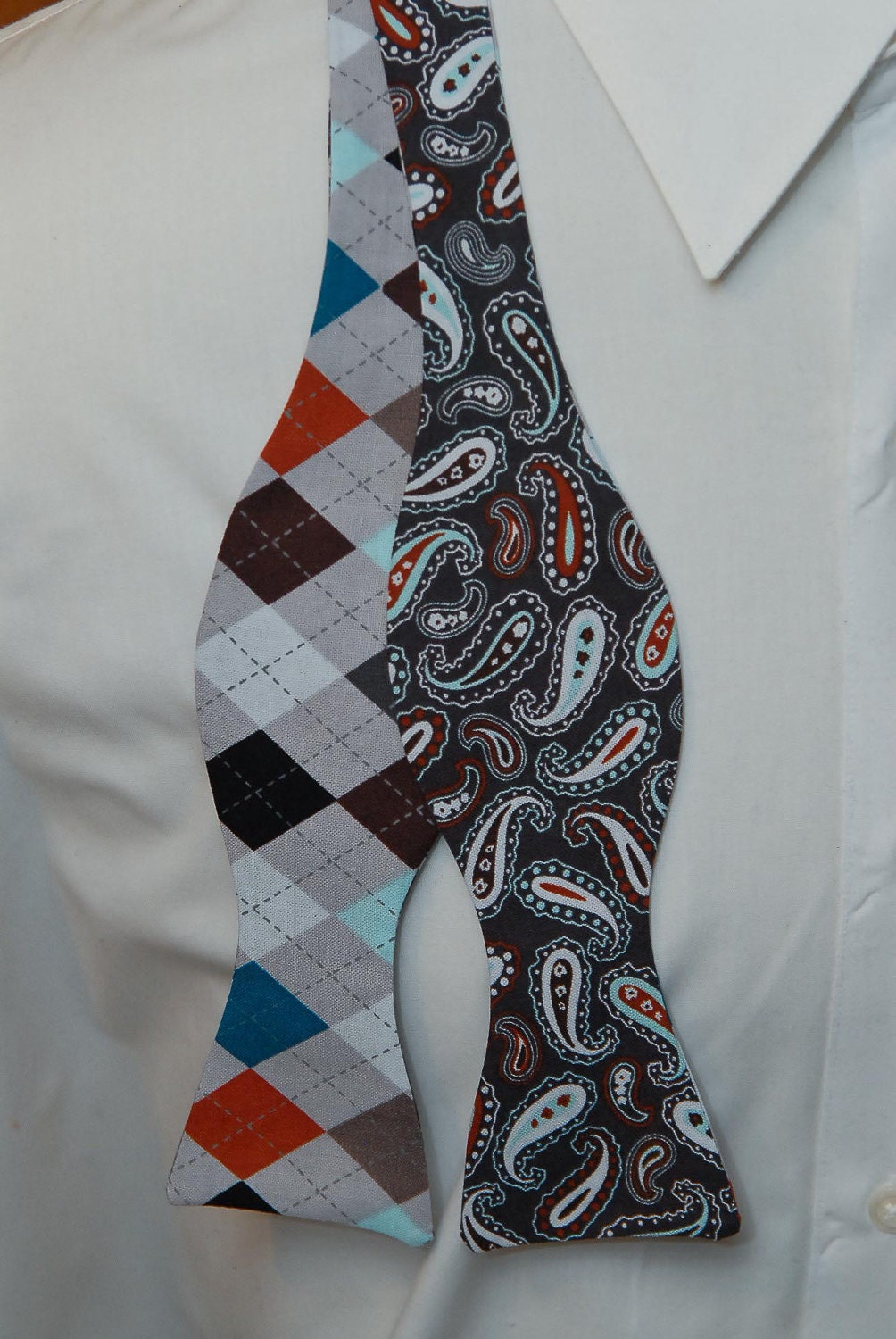 Multi Argyle and Dark Paisley Double-sided Bow Tie