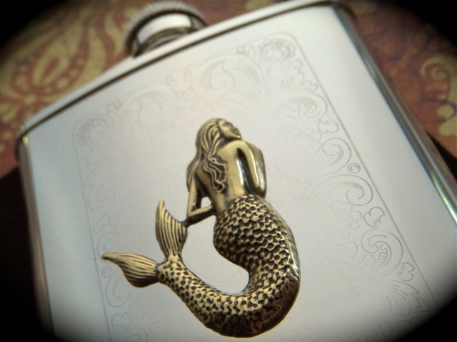 Mermaid Flask Gothic Victorian Vintage Inspired Nautical Pirate Flask Steampunk Accessories Large Flask