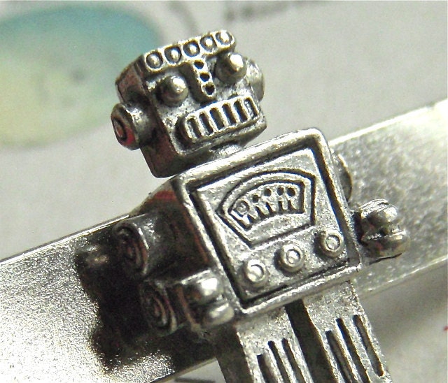 Robot Tie Clip Silver Plated Men's Accessories & Gifts Handcrafted By Cosmic Firefly Las Vegas