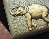 Elephant Cigarette Case Extra Big Antiqued Brass Tone Metal Wallet Gothic Victorian Steampunk Safari Animal Vintage Inspired