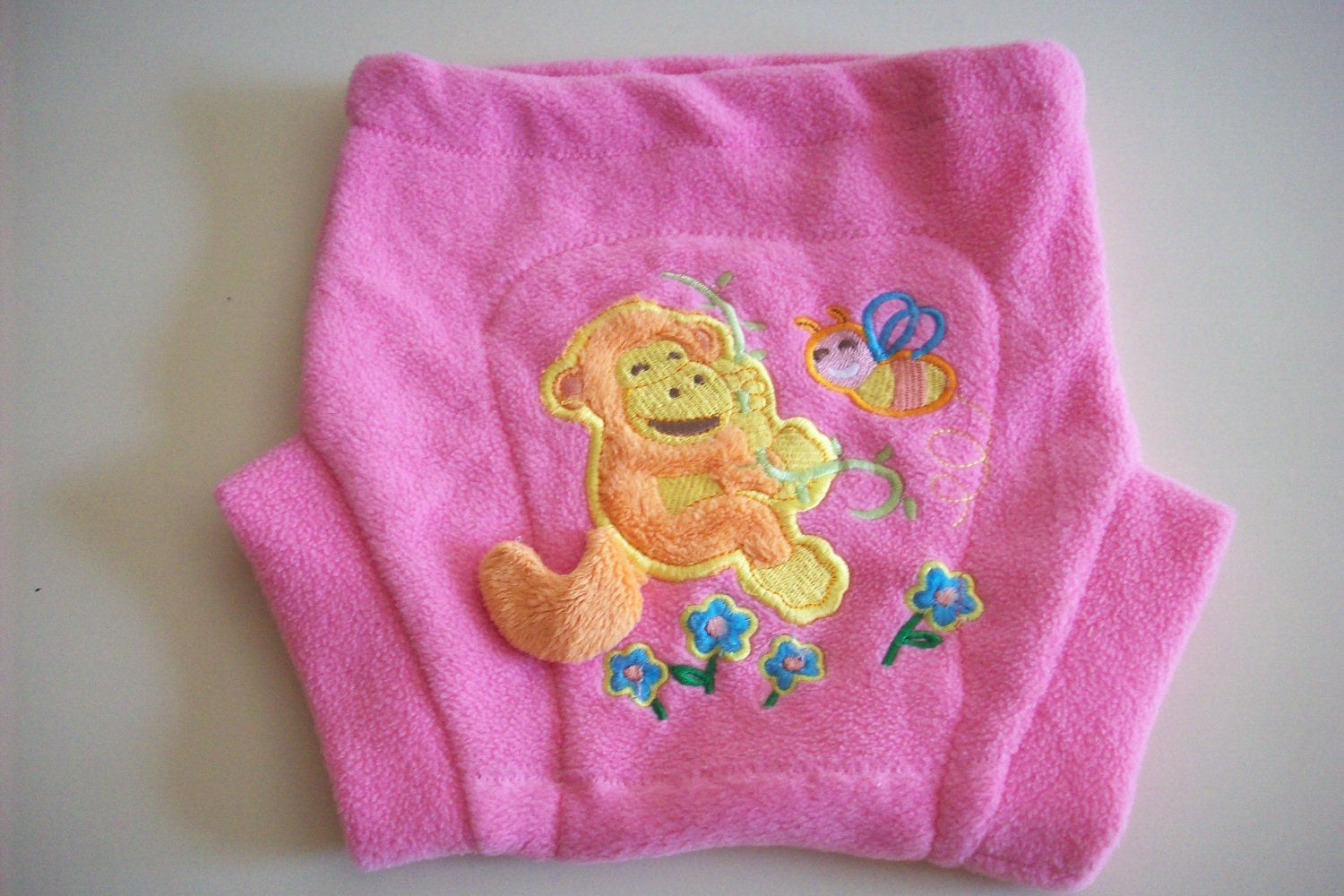 Large Pink Monkey Embellished Recycled Fleece Soaker