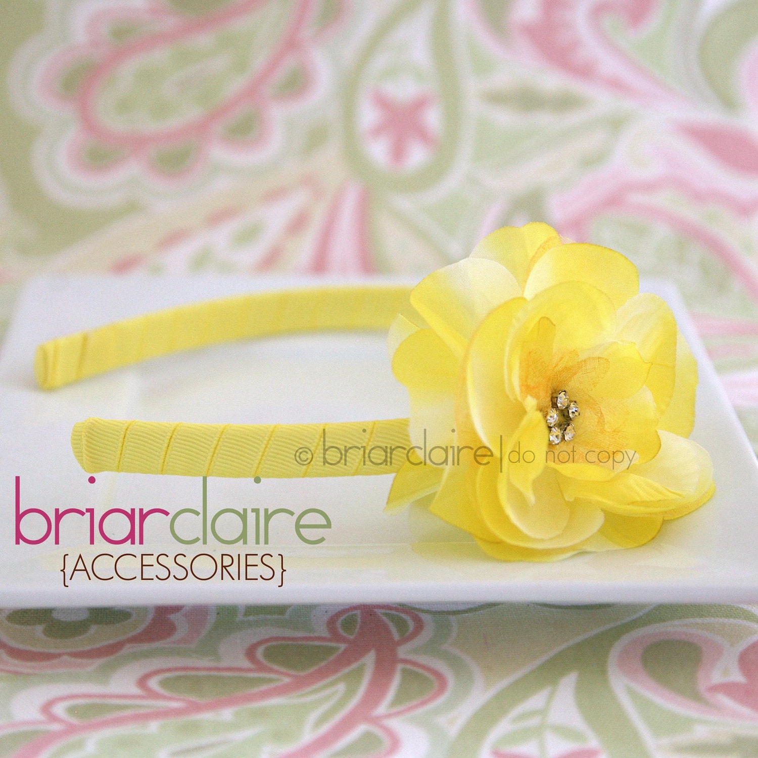 Kate - Yellow Rhinestone Center Flower Classic Headband