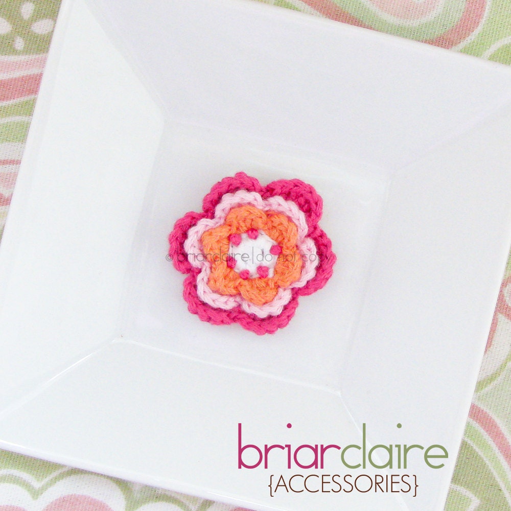 Kali - Hot Pink, Light Pink, Orange and White Crochet Flower Clip