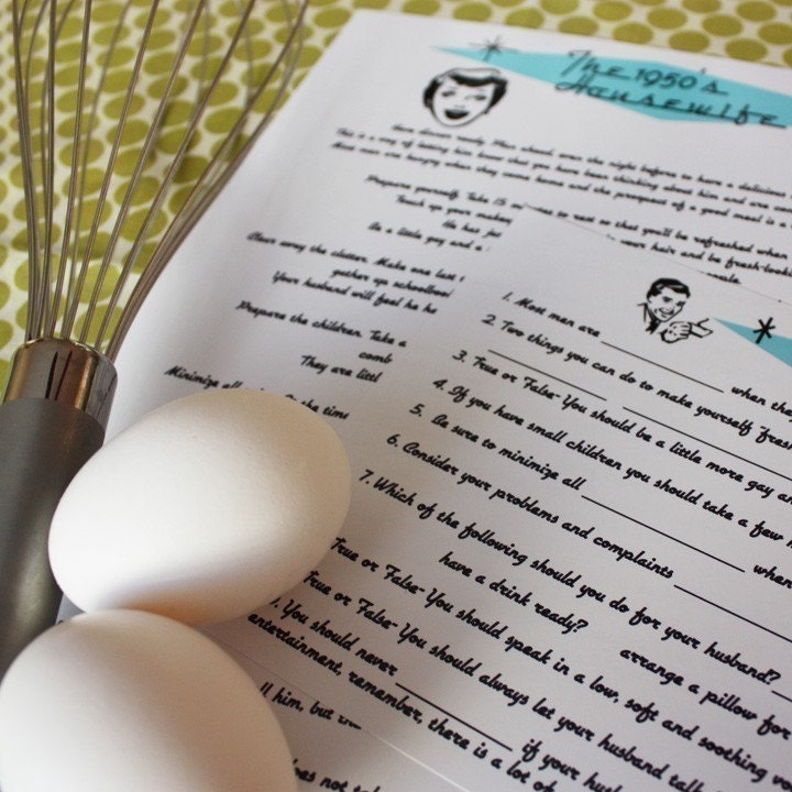 Printable Bridal Shower Game- 1950's Housewife