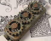 Steampunk USB Drive - Copper and Patina Finish- Three Gears that all move in Conjunction - 8 GB
