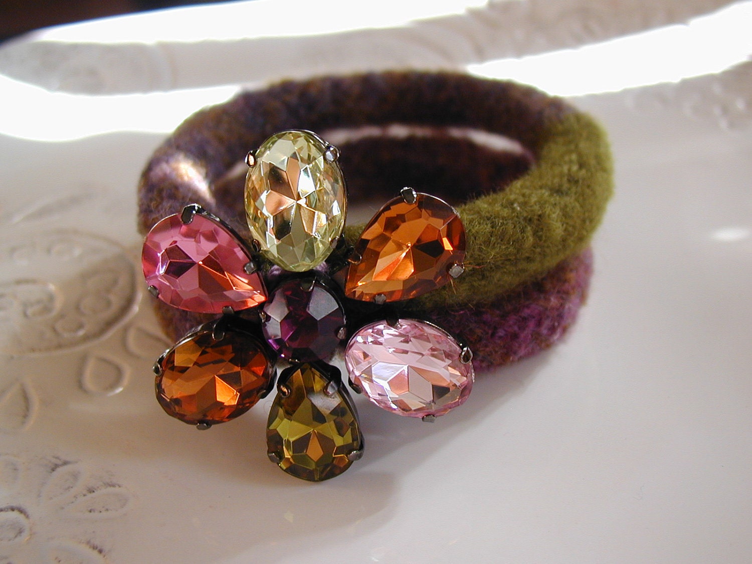 Felted Bangles with Gemstone Flower Brooch
