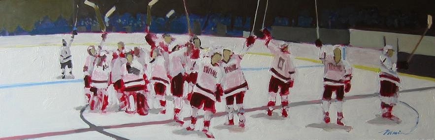 Ice Hockey Original Painting . "Salute" 12x36 in.