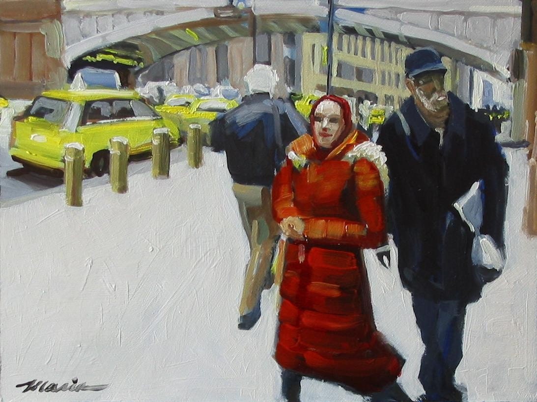 NYC Street Scene Original Painting . "Pershing Square" 9x12 in.