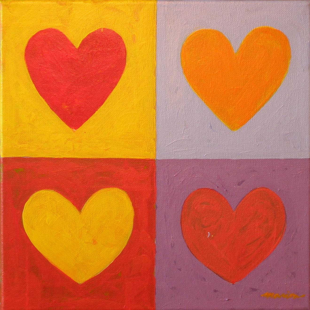Valentine's Day Painting . "Four Hearts" 12x12in.