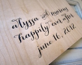 Calligraphy Style Wedding Wood Guest book (9" x 6") - Happily Ever After - Custom Names and Date