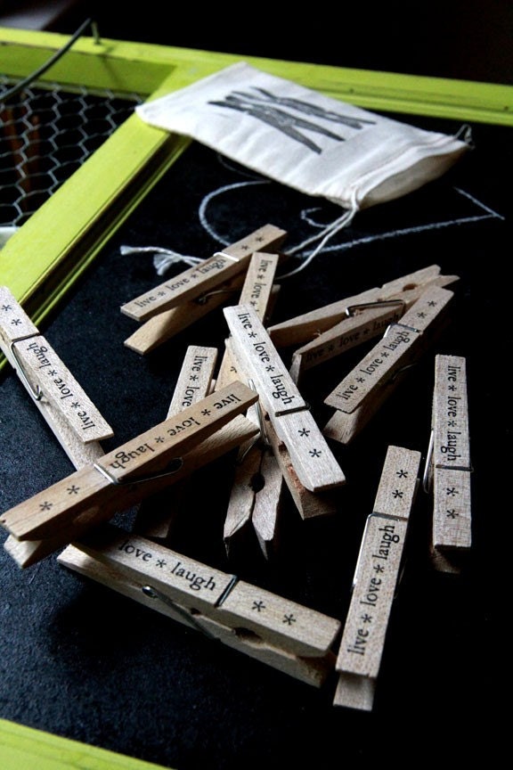 Set of 12 Clothespins - live love laugh