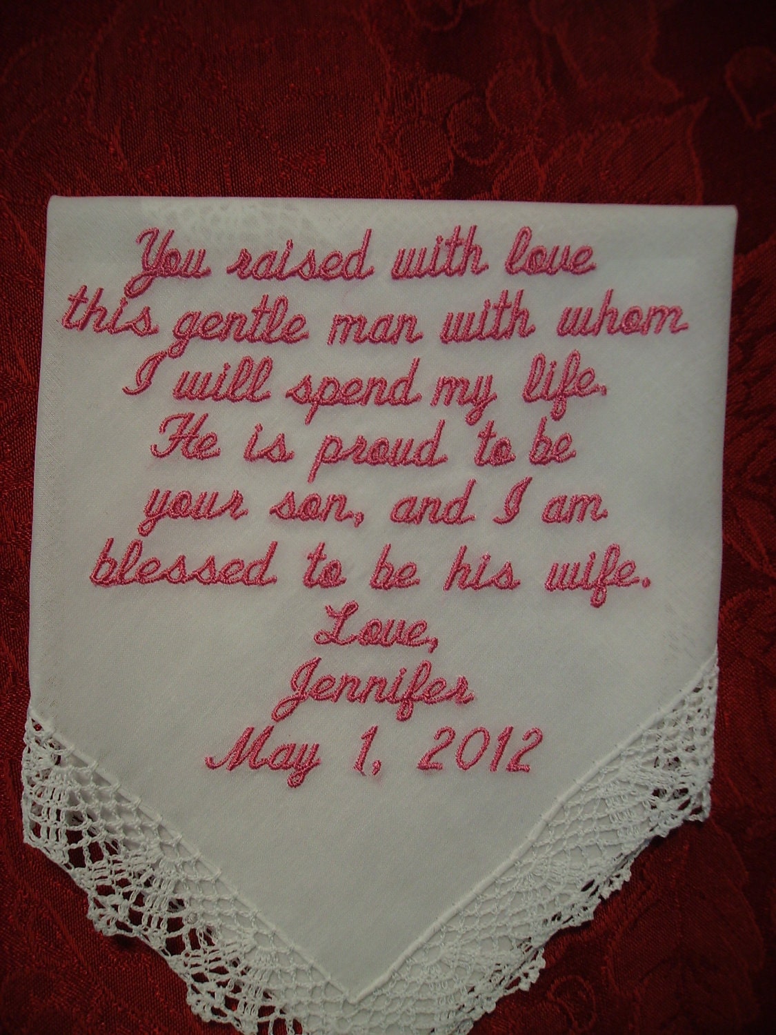 Mother in Law Personalized Wedding Handkerchief Hankie Embroidered
