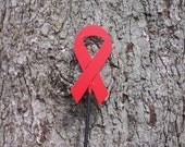 Red Awareness Ribbon Metal Garden Stake...use for AIDS, Substance Abuse, Heart Disease, MADD....