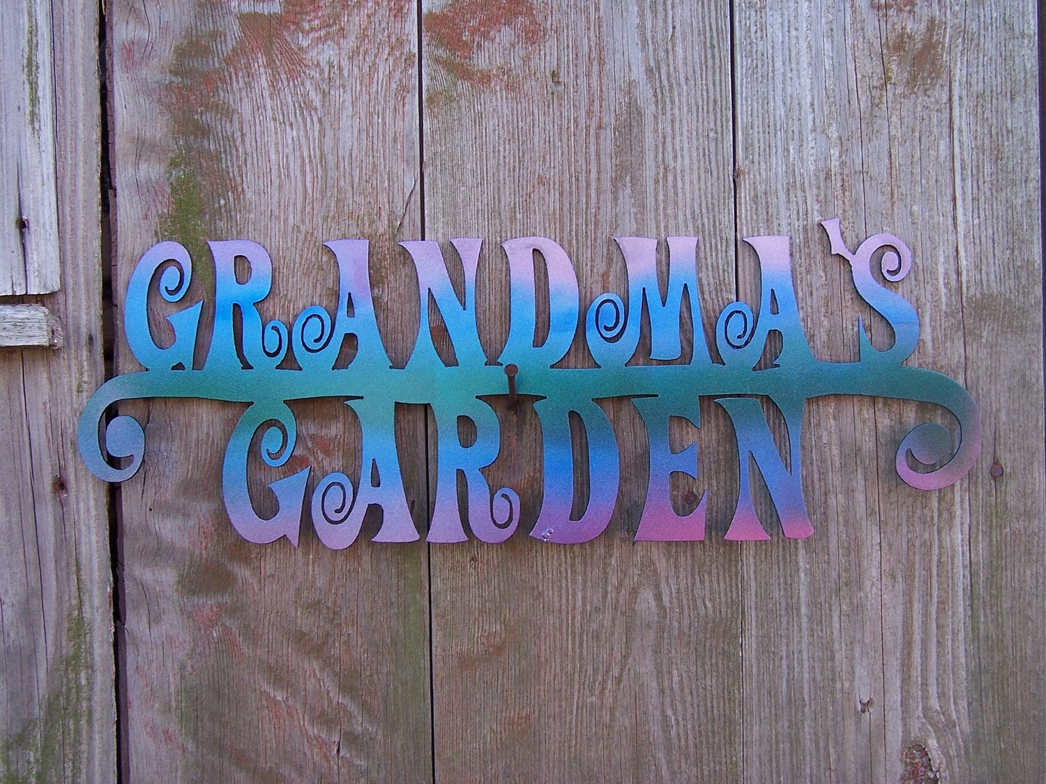 Metal Grandma's Garden Stake in metallic multi color, Customs Available