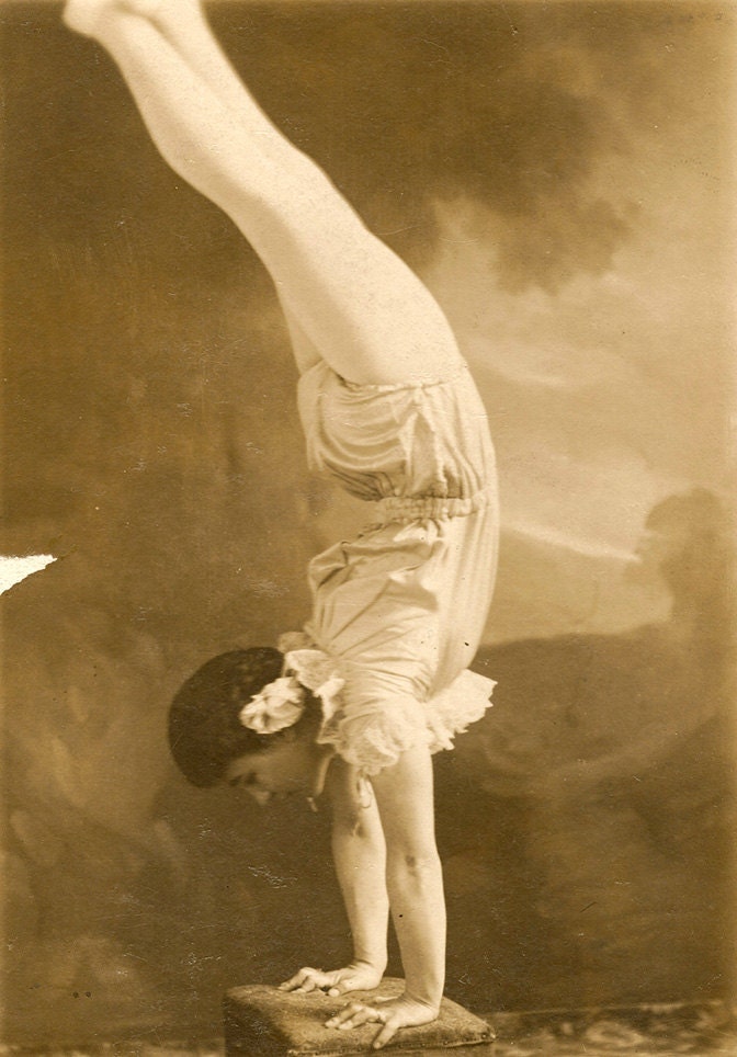 Unusual Acrobat Girl Performing Handstand Cabinet Card
