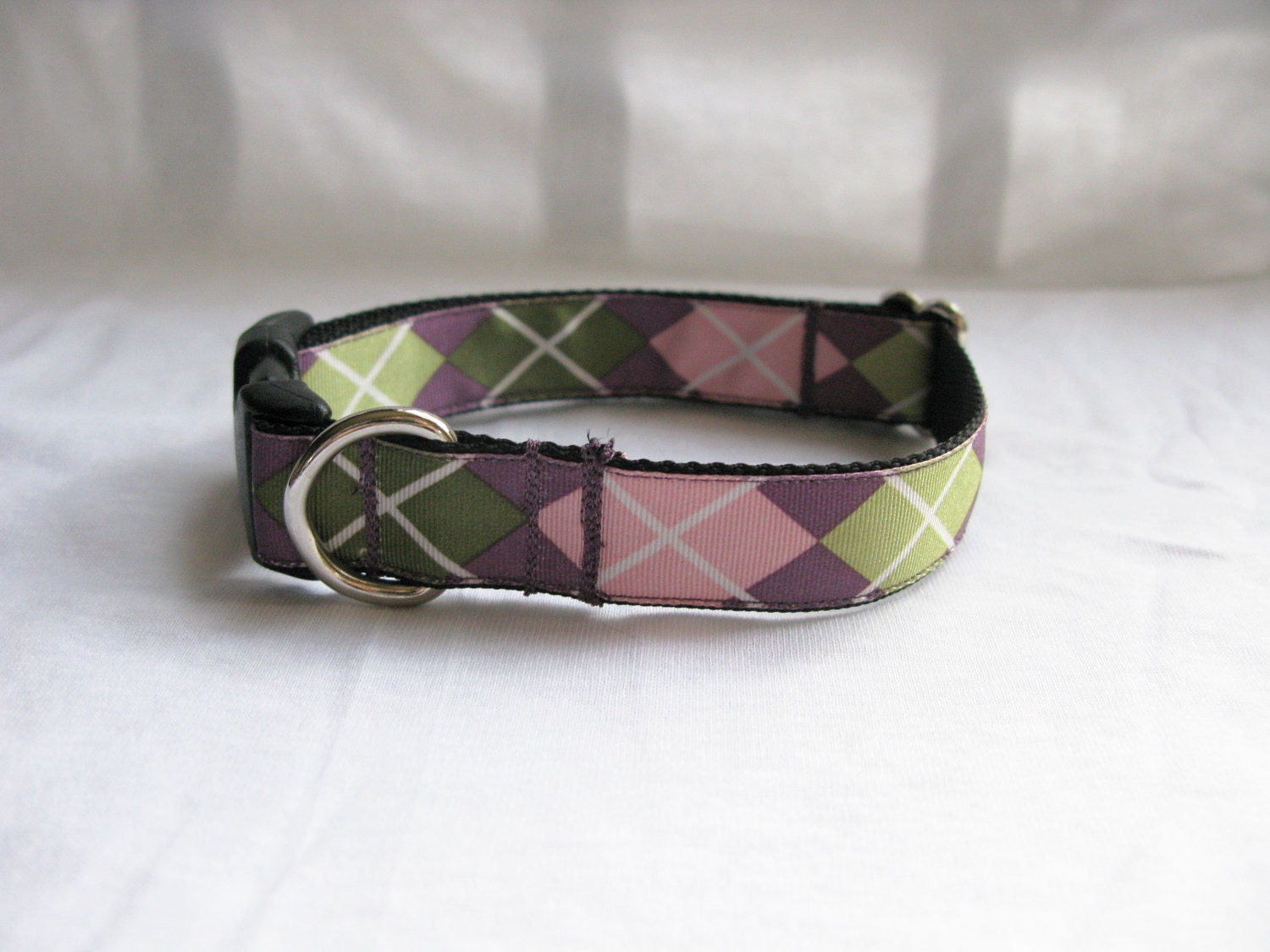 Purple, Pink, Green Argyle Print Dog Collar (Small/Medium)