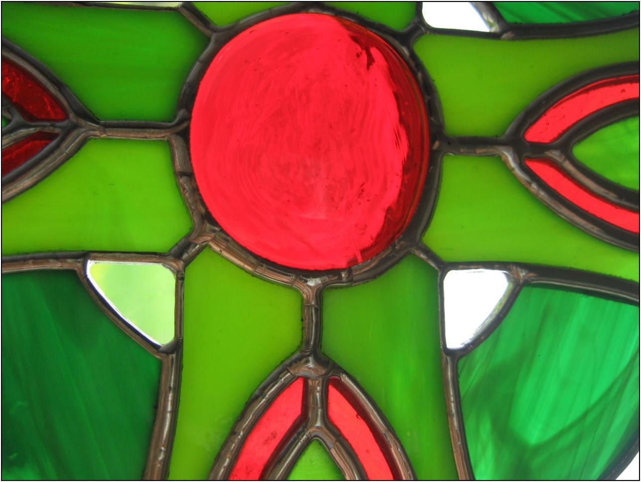 FREE POSTAGE - Green and red stained glass Celtic Cross Suncatcher