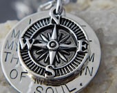 I Am the Master of my Fate, I am the Captain of my Soul with Small Compass Handstamped Necklace