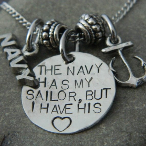 The Navy Has My Sailor But I have His Heart Anchor Necklace