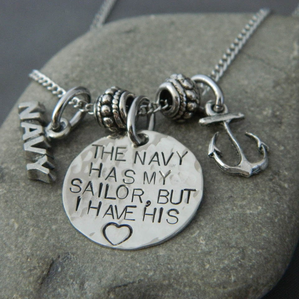 The Navy Has My Sailor But I have His Heart Anchor Necklace