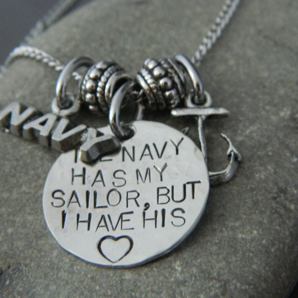 The Navy Has My Sailor But I have His Heart Anchor Necklace